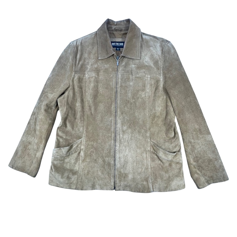 VTG Bernardo Leather Jacket Tan Genuine Suede Zip Front Womens XL